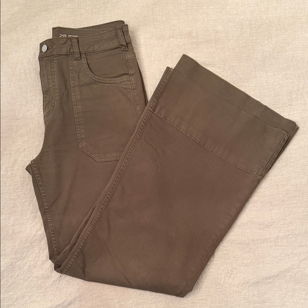 Pilcro Women’s Anthropology Olive Green Ryland Flared Wide Leg